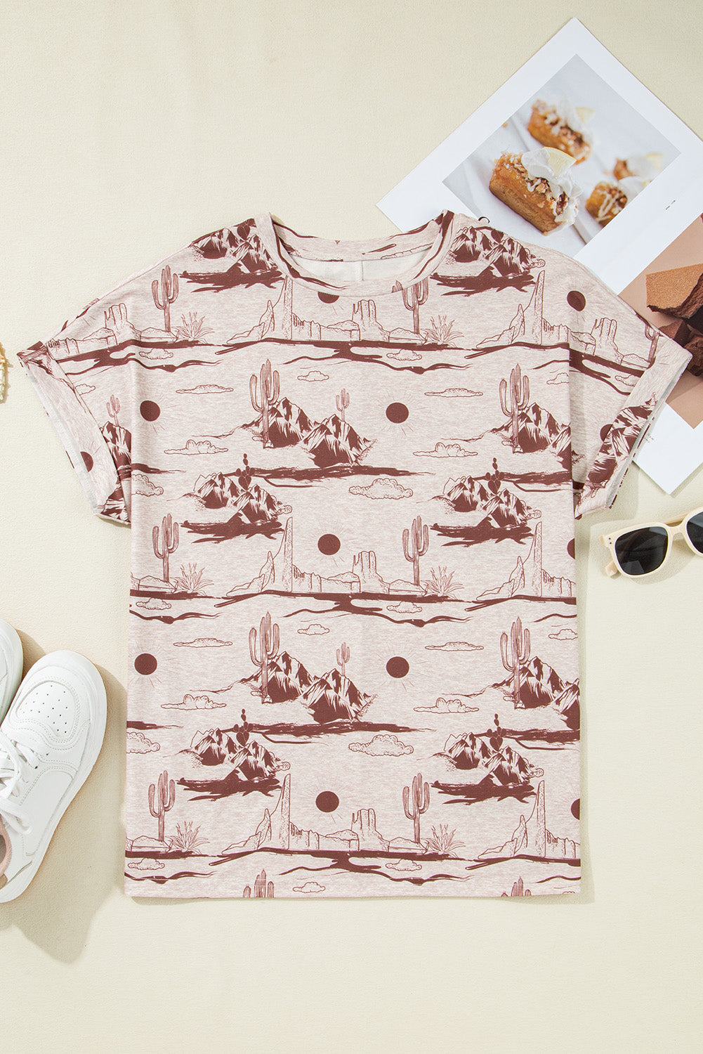 Printed Round Neck Short Sleeve T-Shirt - -