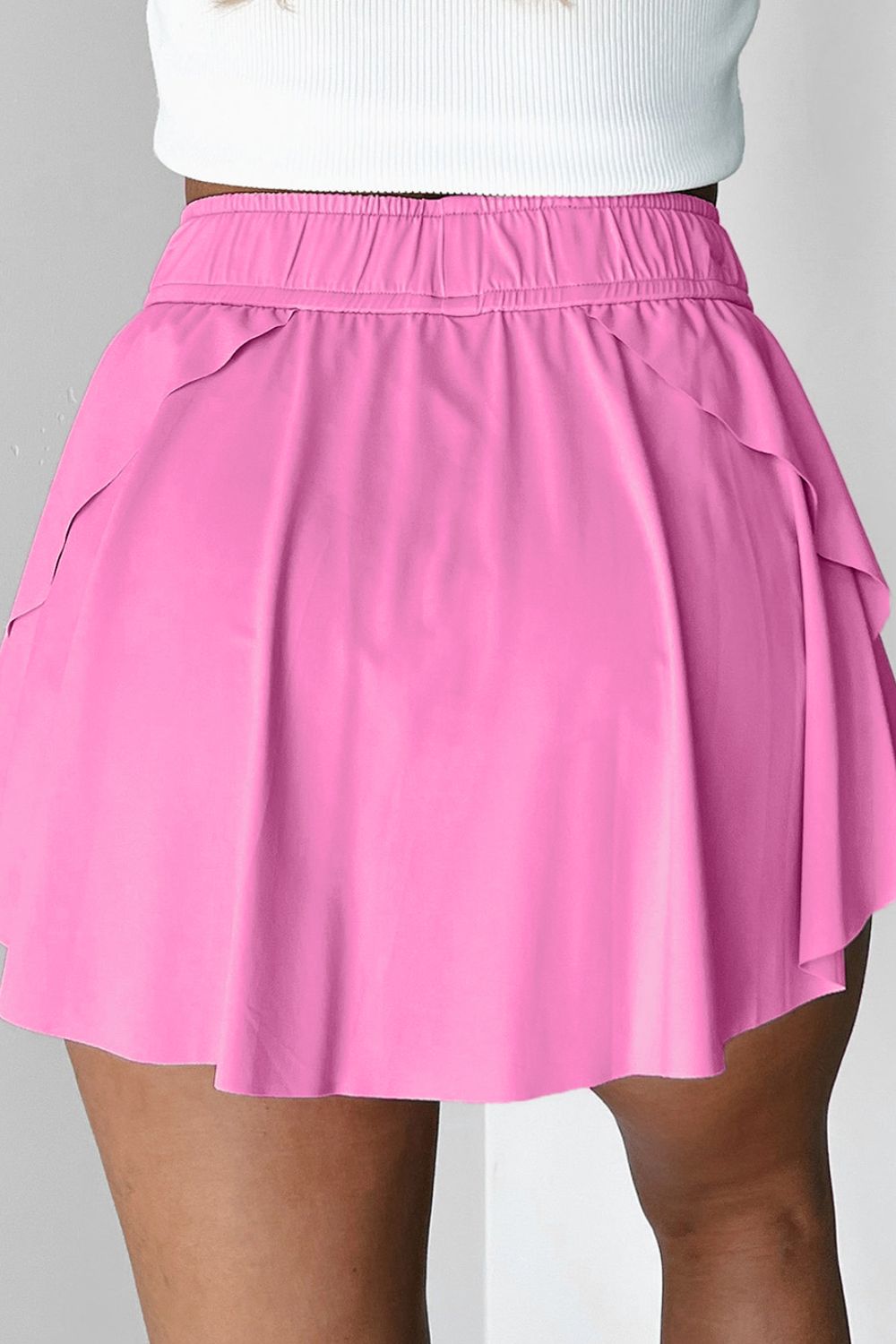 Drawstring High Waist Lined Active Skorts - -