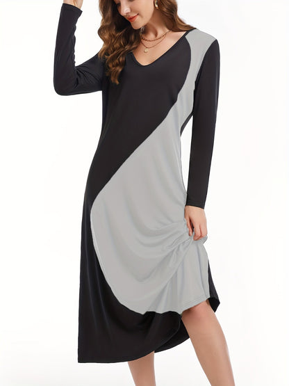 Contrast Long Sleeve Midi Dress