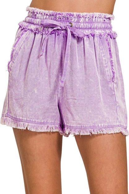 Zenana Mineral Washed Frayed Shorts – Vintage Vibes - B LAVENDER -