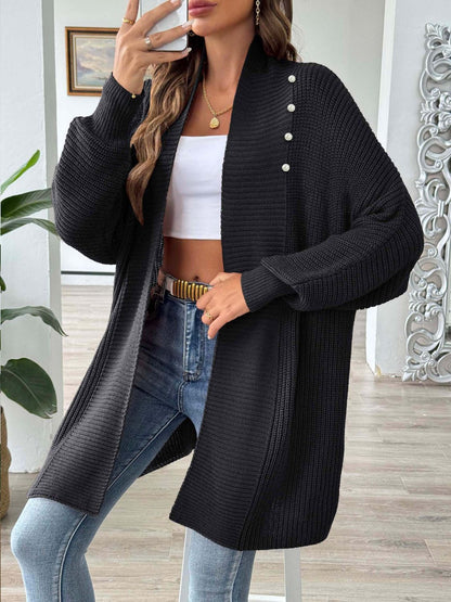 Open Front Long Sleeve Cardigan - -