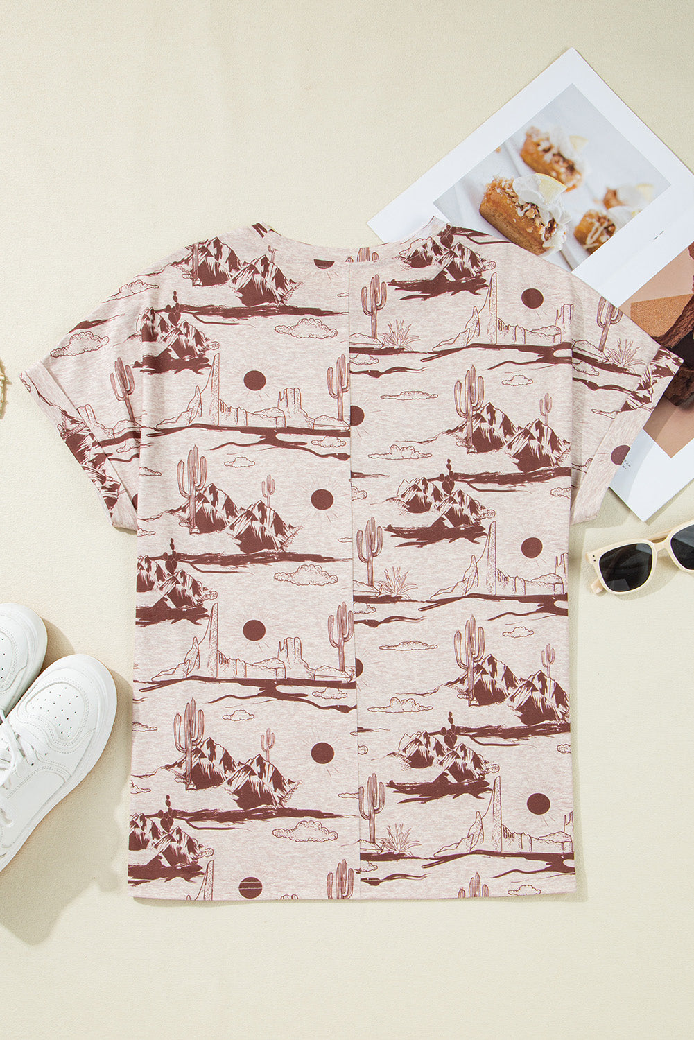 Printed Round Neck Short Sleeve T-Shirt - -