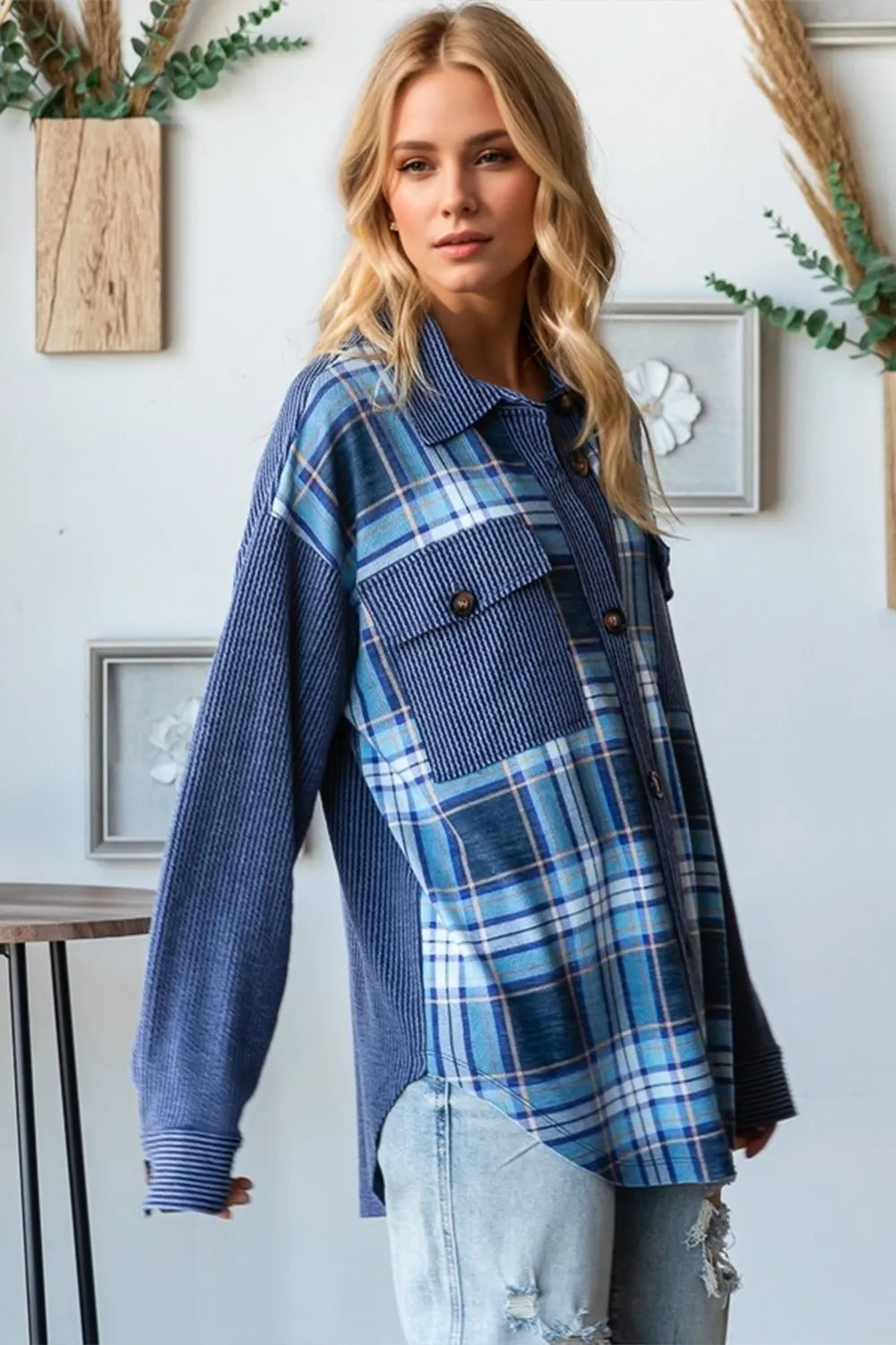 Oh Plaid Button Up Long Sleeve Shacket with Breast Pockets – | Shannon’s Chique Boutique