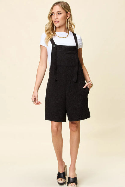 Double Take Full Size Texture Square Neck Romper - -