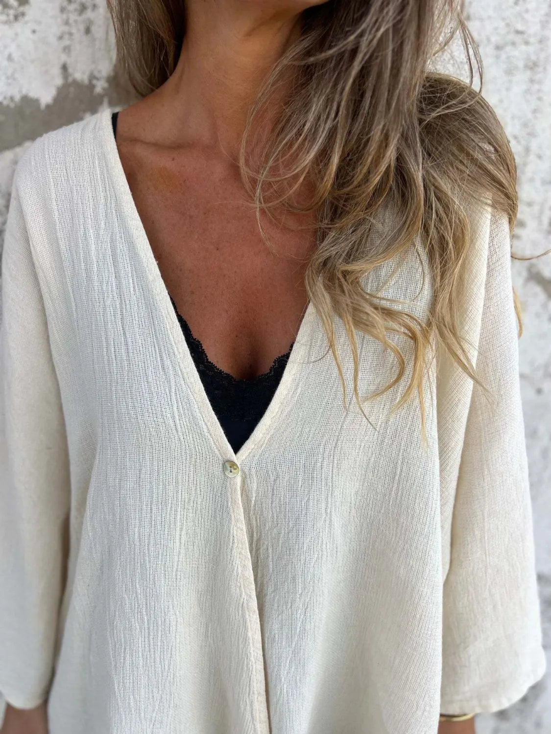 Full Size One Button Long Sleeve Shirt Plus Size - -