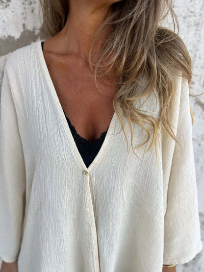 Full Size One Button Long Sleeve Shirt Plus Size - -