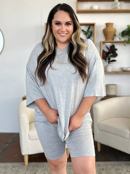 Basic Bae Bamboo Oversized T-Shirt & Shorts Set – Laid-Back Luxe Collection - -