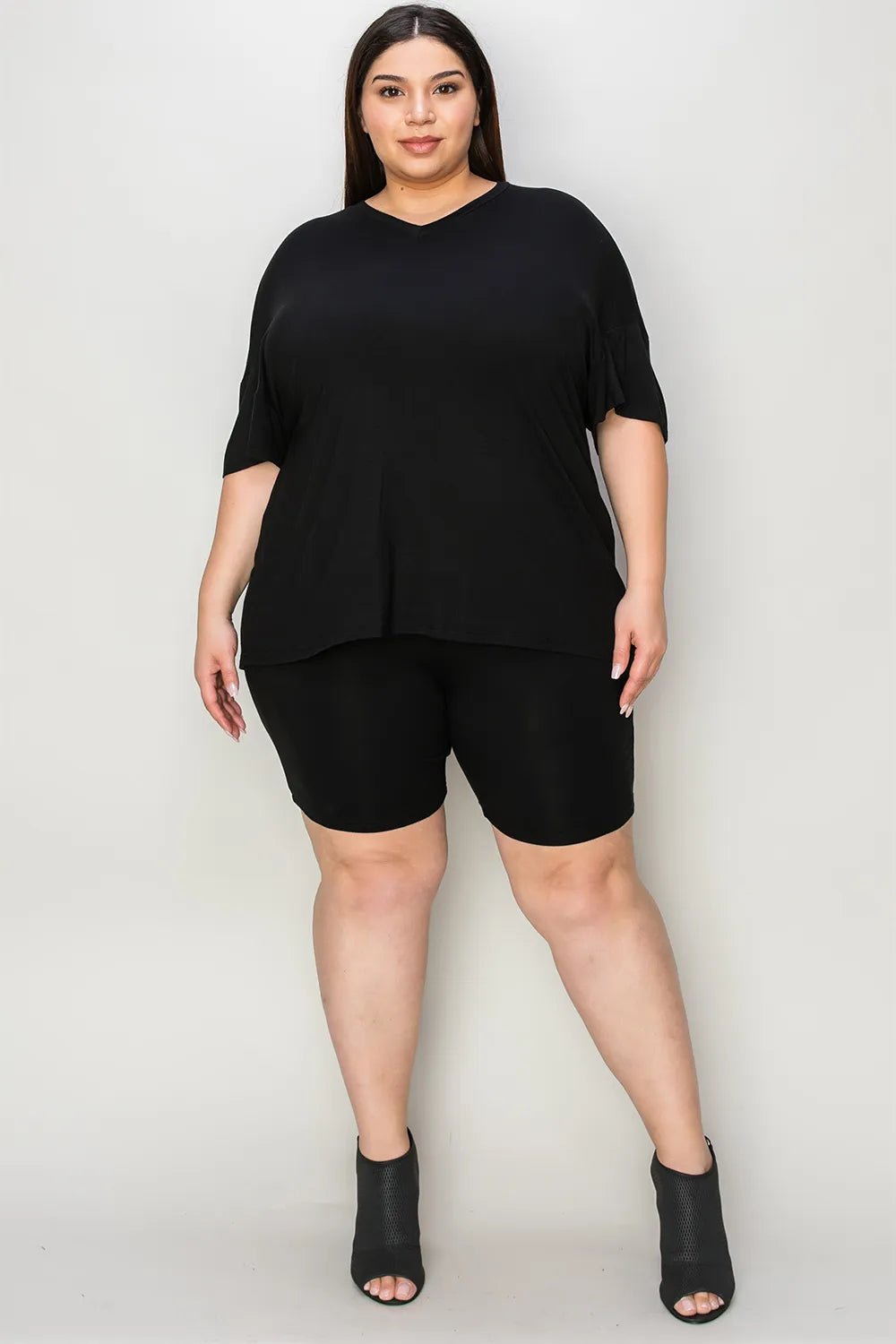 Basic Bae Bamboo Full Size V-Neck Drop Shoulder T-Shirt and Shorts Set - -