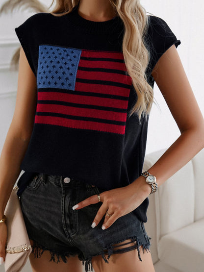 Devine US Flag Round Neck Sweater Vest - -