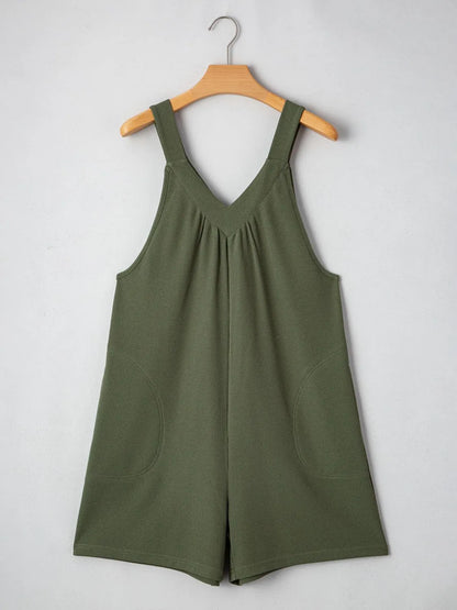 V-Neck Wide Strap Romper - -