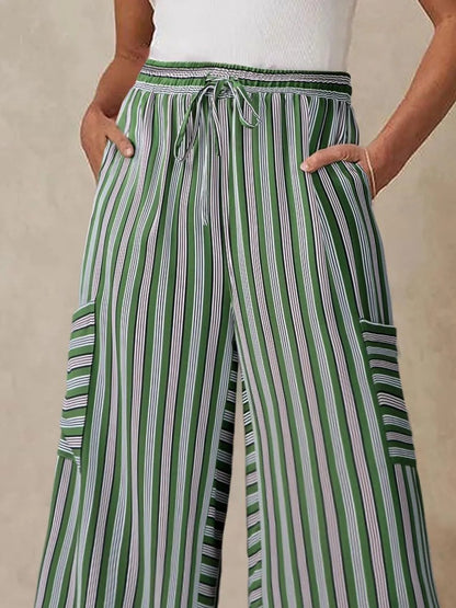 Contrast Striped Wide leg Pants - -