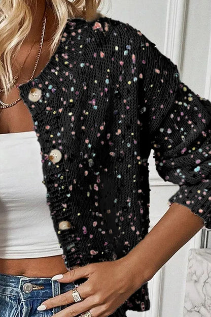 Confetti Button Up Long Sleeve Cardigan - -