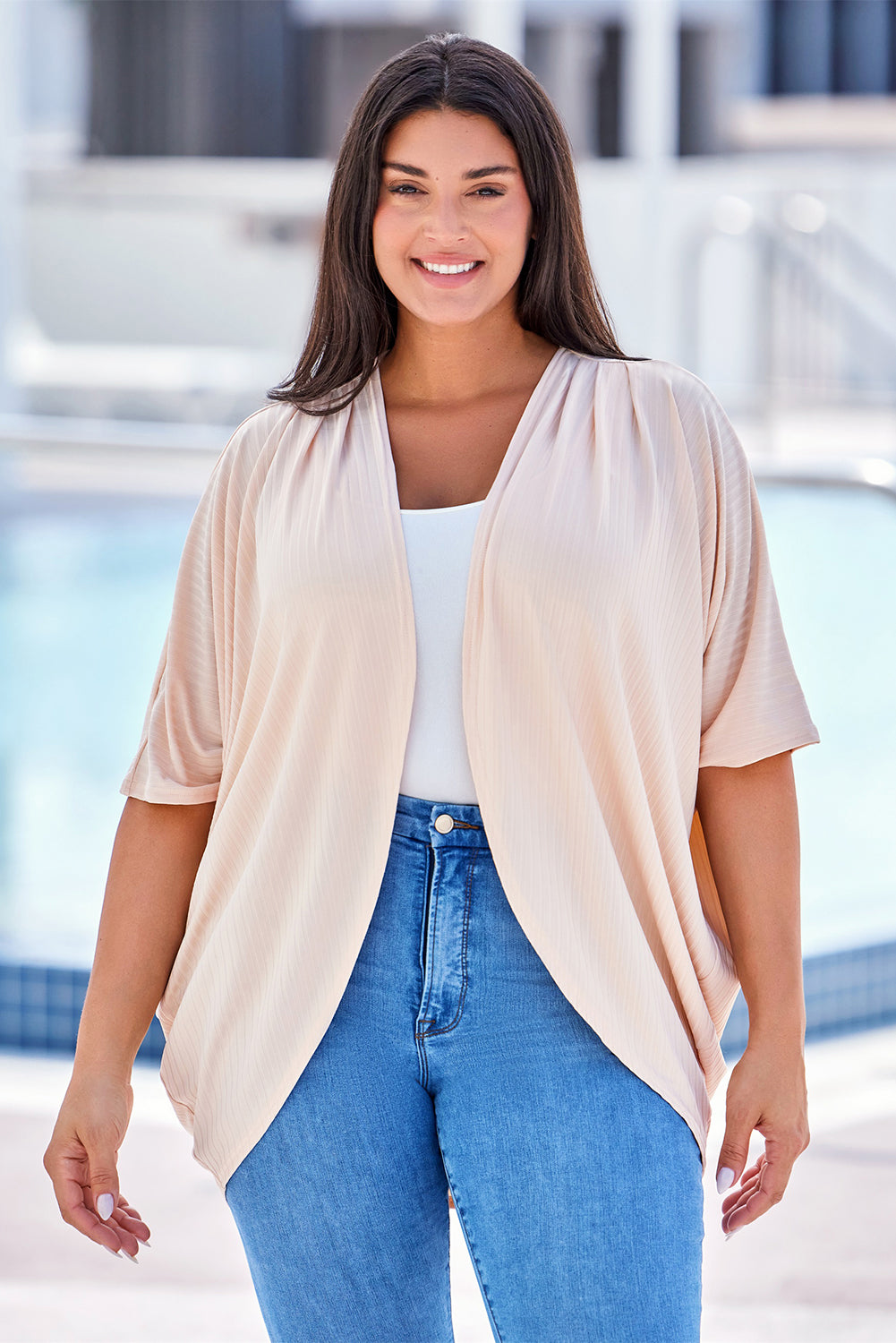 Plus Size Ribbed Cocoon Cover Up - -