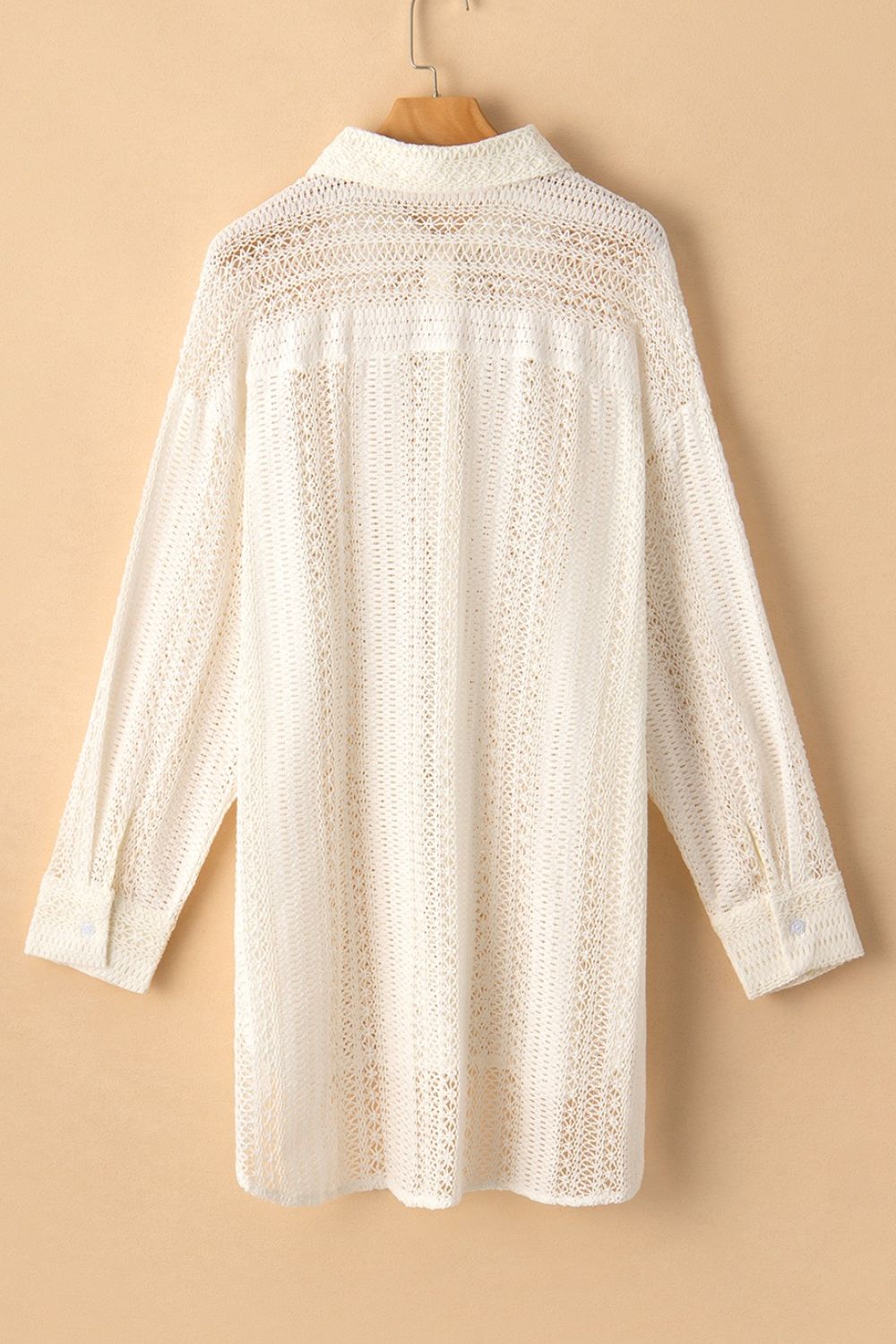 Lace Crochet Collared Neck Oversized Shirt - -