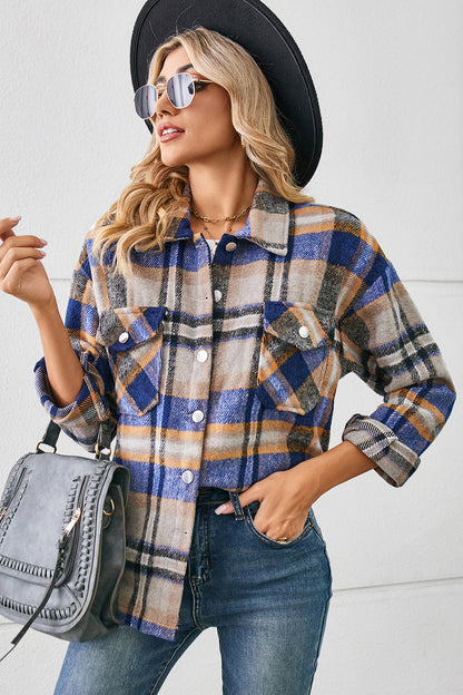 Button Down Collared Plaid Shacket