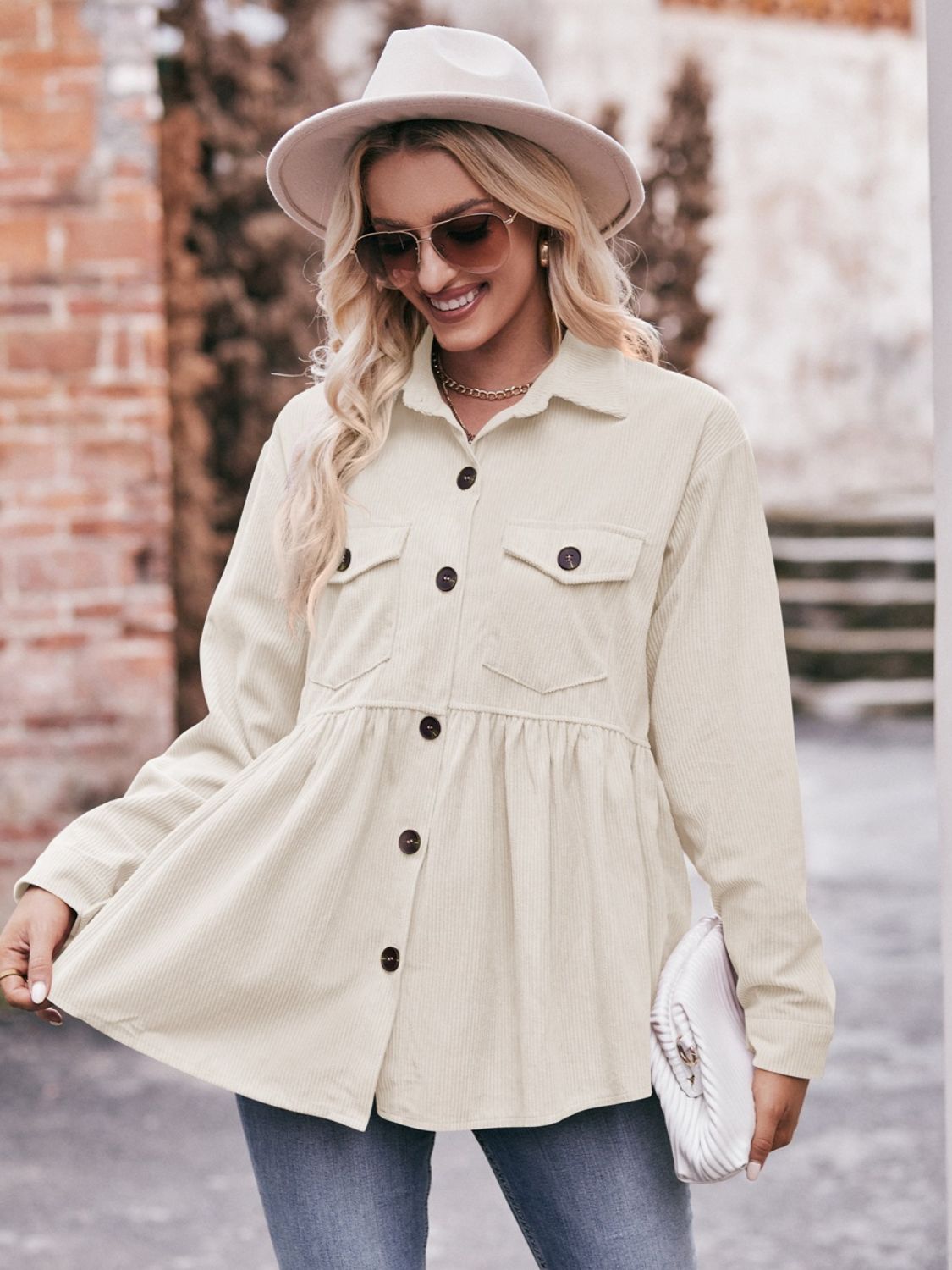 Mandy Collared Neck Long Sleeve Shirt - -