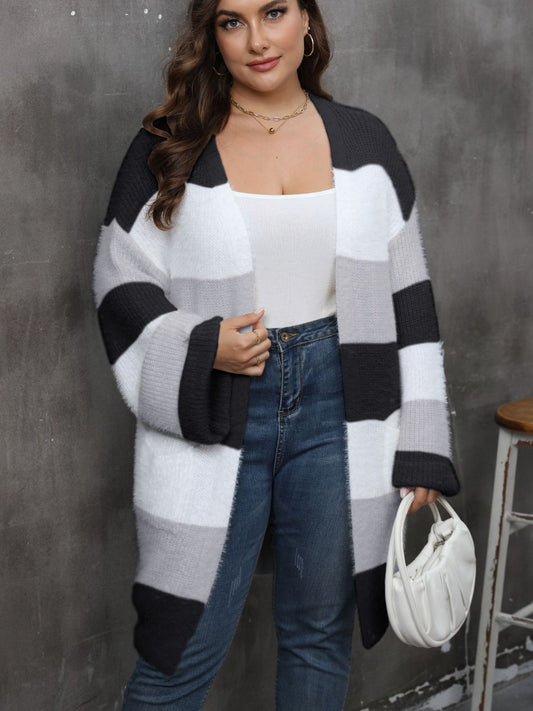 Plus Size Open Front Cozy Cardigan (Curve Comfort) - Black -