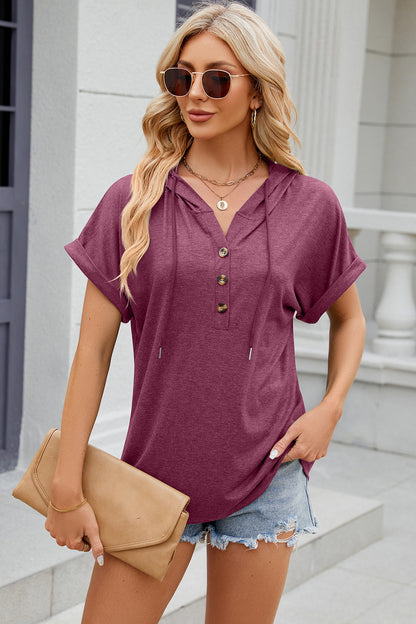 Florira Hooded Short Sleeve T-Shirt - Deep Purple -