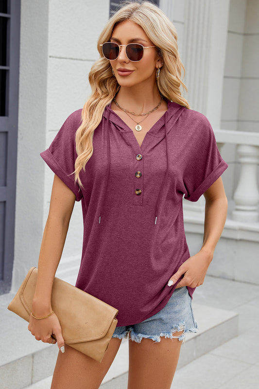 Florira Hooded Short Sleeve T-Shirt - Deep Purple -