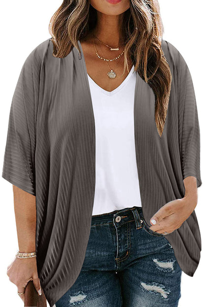 Plus Size Ribbed Cocoon Cover Up - Dark Gray -