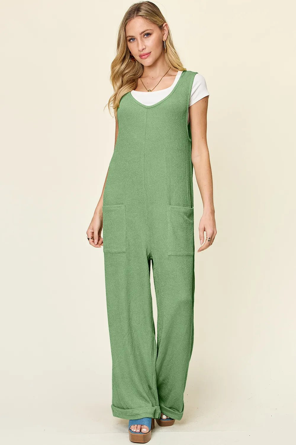 Double Take Full Size Texture Sleeveless Wide Leg Jumpsuit – | Shannon’s Chique Boutique
