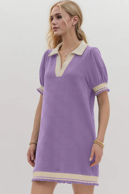 Oh Frill Contrast Trim Johnny Collar Short Sleeve Mini Dress – | Shannon’s Chique Boutique