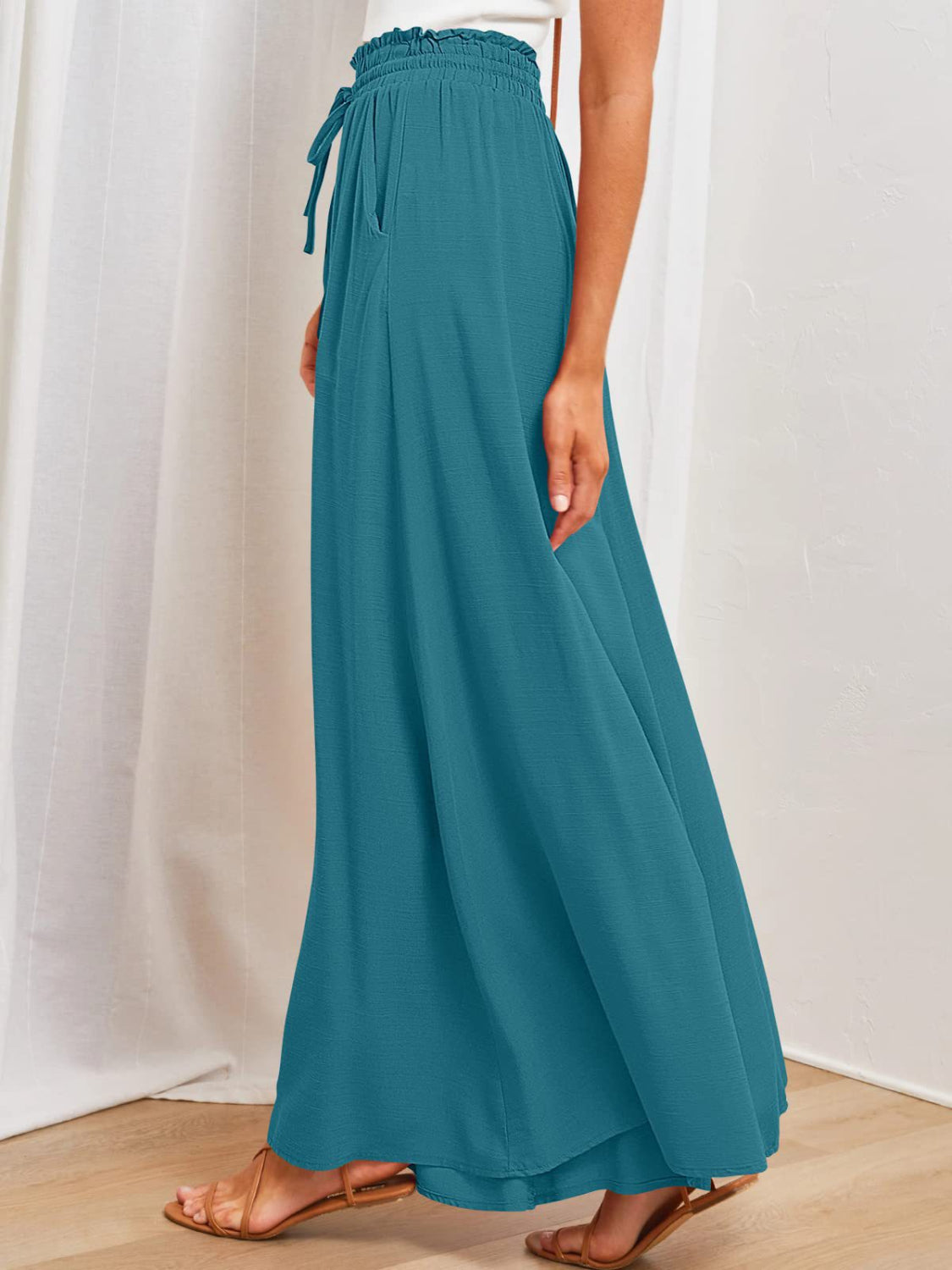 Wide Leg Pants with Pockets - -