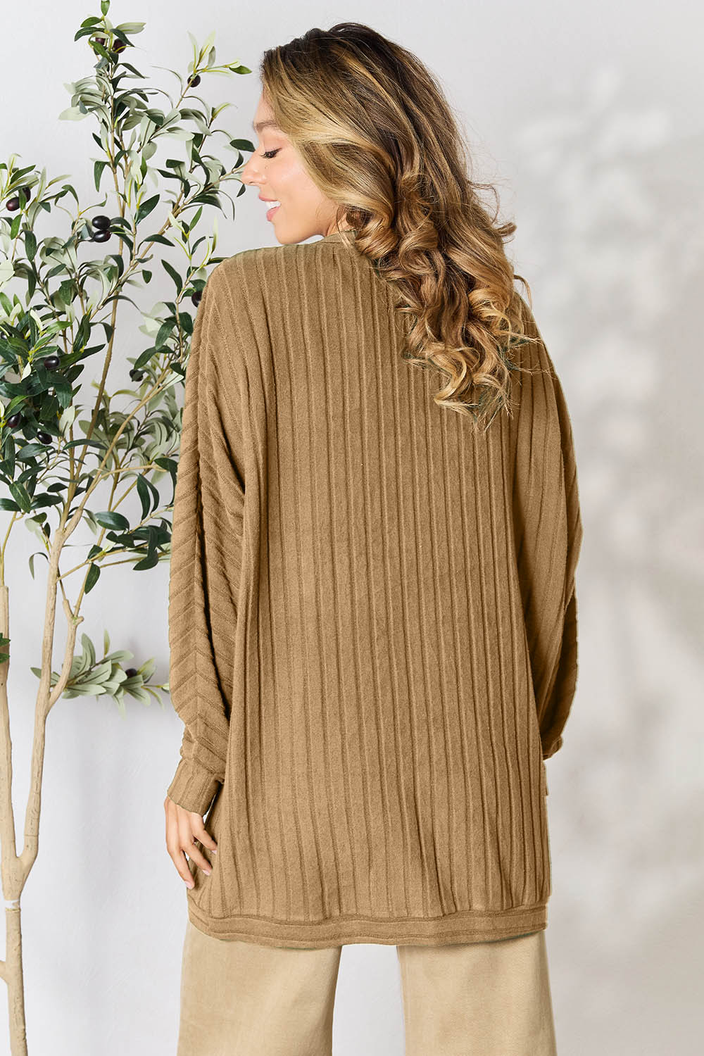 Basic Bae Full Size Ribbed Cocoon Cardigan - -
