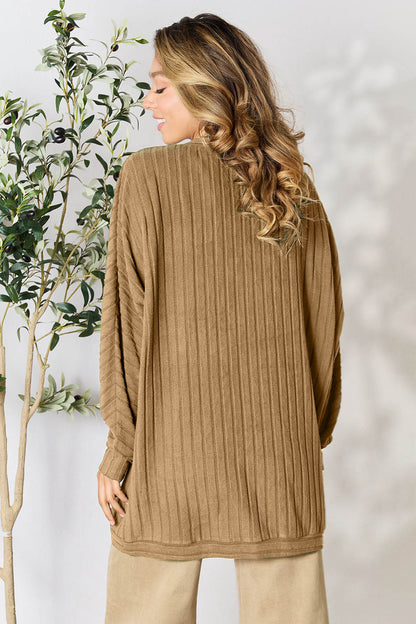 Basic Bae Full Size Ribbed Cocoon Cardigan - -