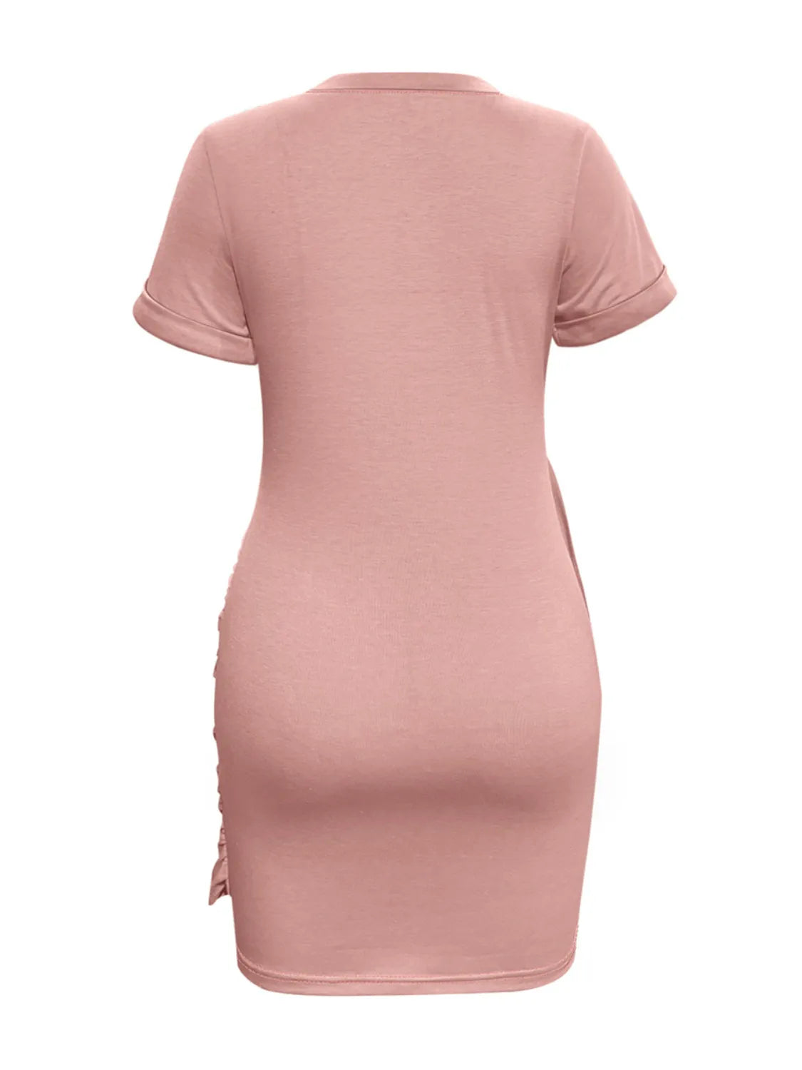 Round Neck Short Sleeve Mini Tee Dress - -