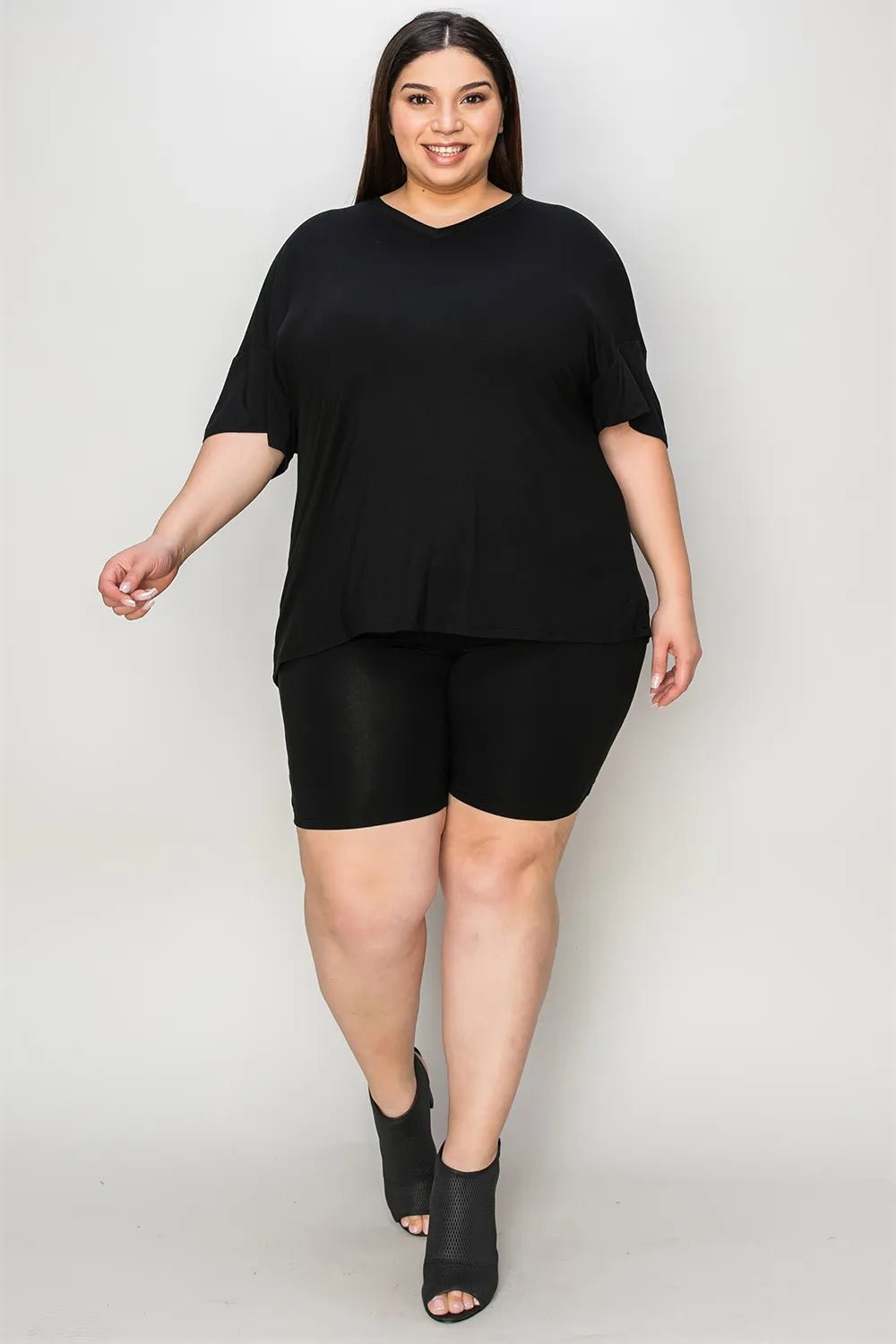 Basic Bae Bamboo Full Size V-Neck Drop Shoulder T-Shirt and Shorts Set - -