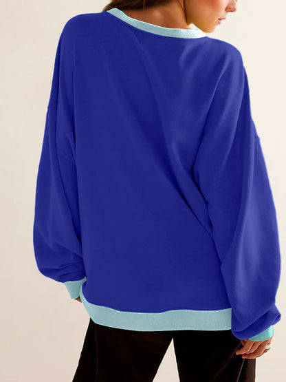 Contrast Round Neck Long Sleeve Sweatshirt