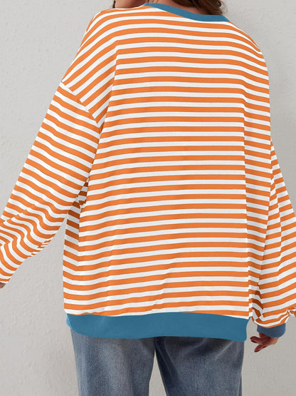 Contrast Striped Long Sleeve Sweatshirt - -