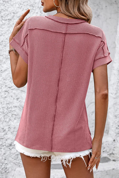 Mandy Striped Round Neck Short Sleeve T-Shirt - -