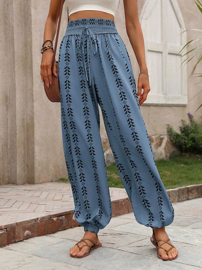 Tied Printed High Waist Pants - -