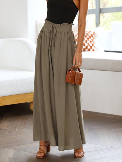 Wide Leg Pants with Pockets - -