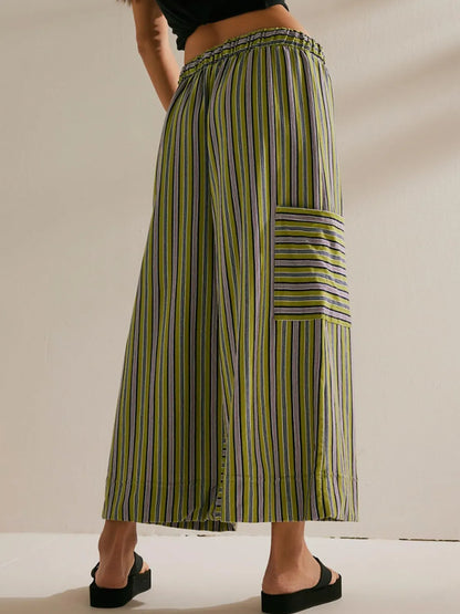 Contrast Striped Wide leg Pants - -