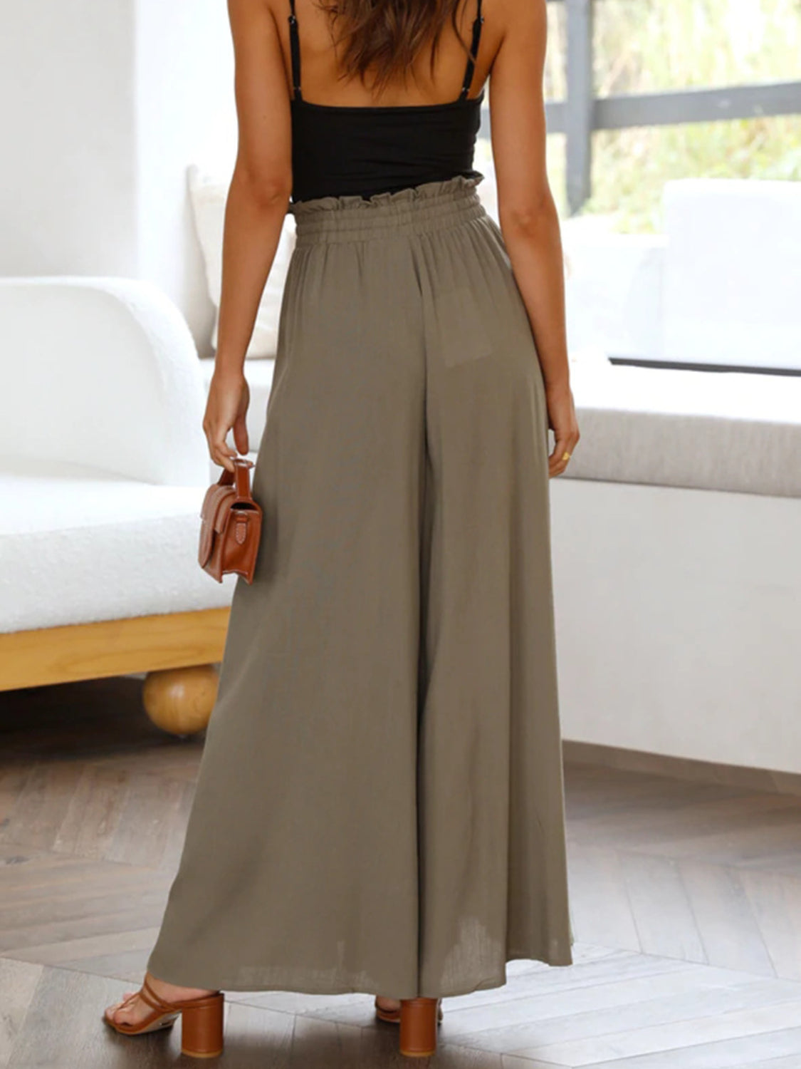 Wide Leg Pants with Pockets - -