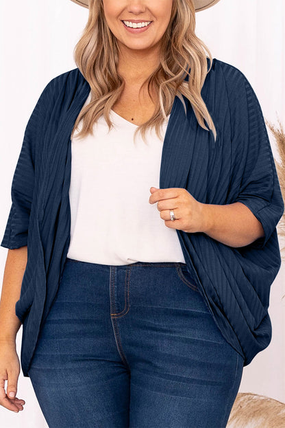 Plus Size Ribbed Cocoon Cover Up - Dark Blue -