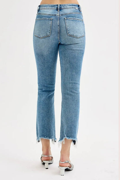RISEN Full Size High Rise Crop Straight Slim Jeans Plus Size - -