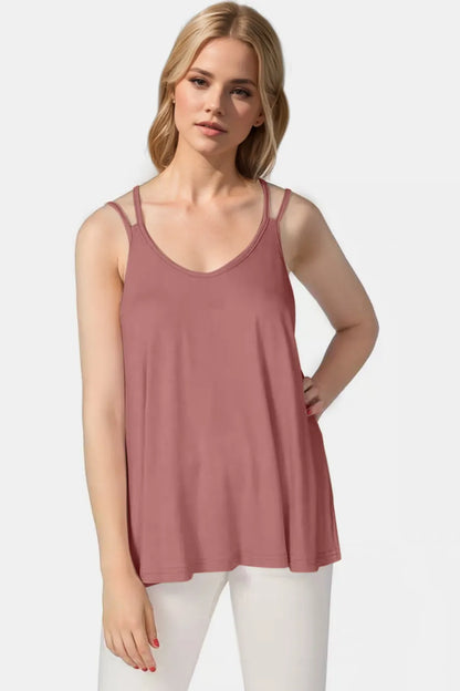 Basic Bae Bamboo Scoop Neck Double Spaghetti Straps Cami - Dusty Pink -