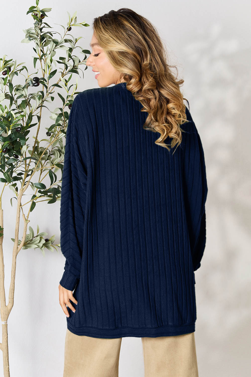 Basic Bae Full Size Ribbed Cocoon Cardigan - -