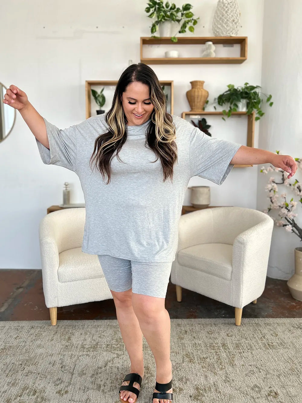 Basic Bae Bamboo Oversized T-Shirt & Shorts Set – Laid-Back Luxe Collection - -