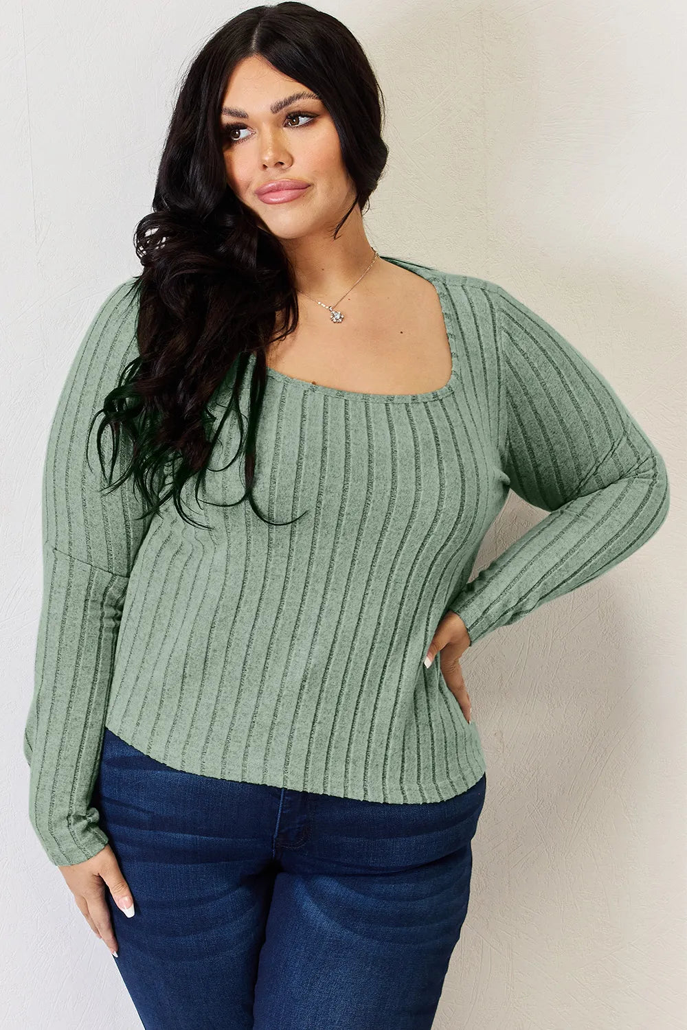 Basic Bae Full Size Ribbed Long Sleeve T-Shirt - -