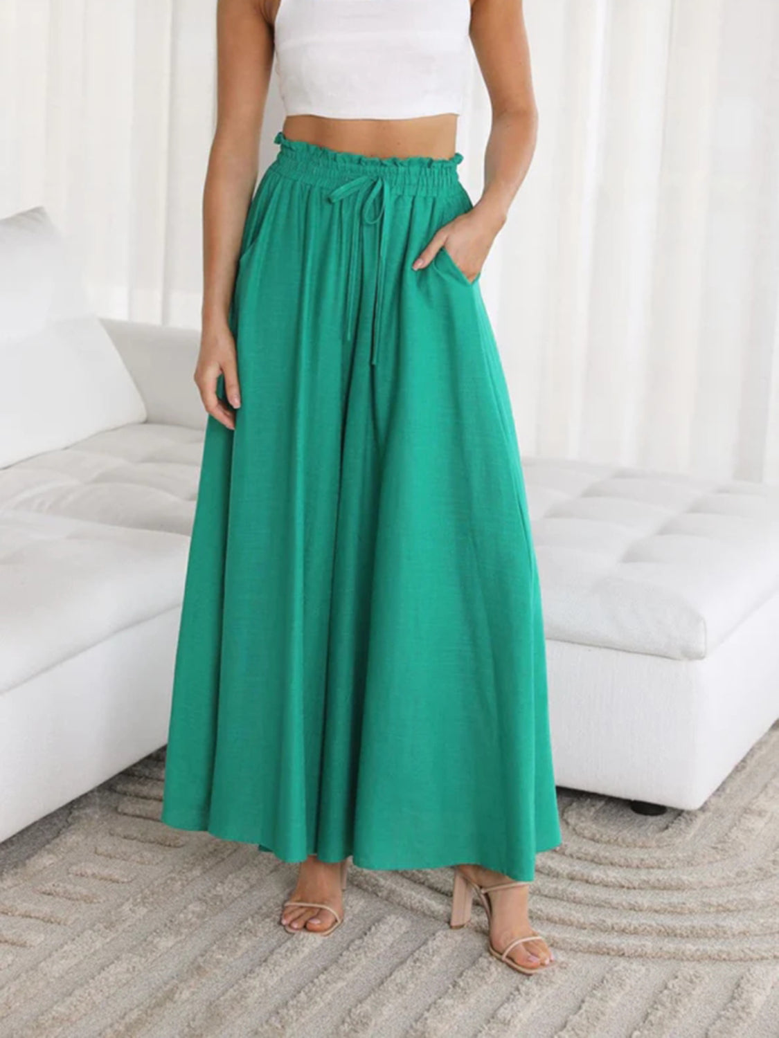 Wide Leg Pants with Pockets - -