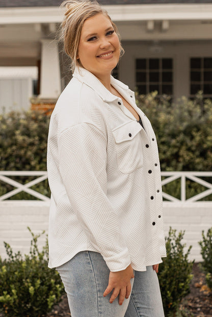 Plus Size Snap Down Dropped Shoulder Jacket - -