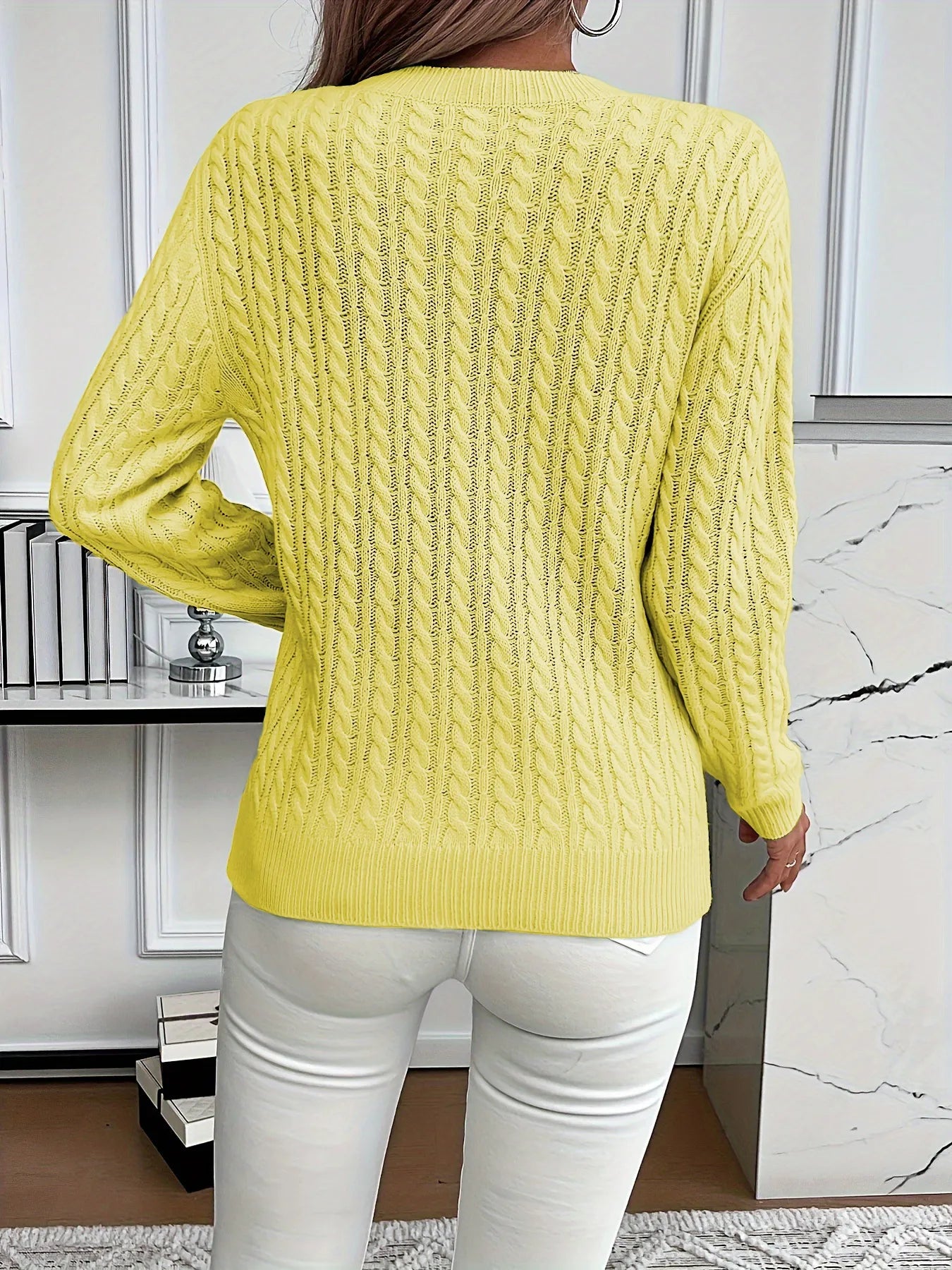 Cable Knit Round Neck Sweater – | Shannon’s Chique Boutique
