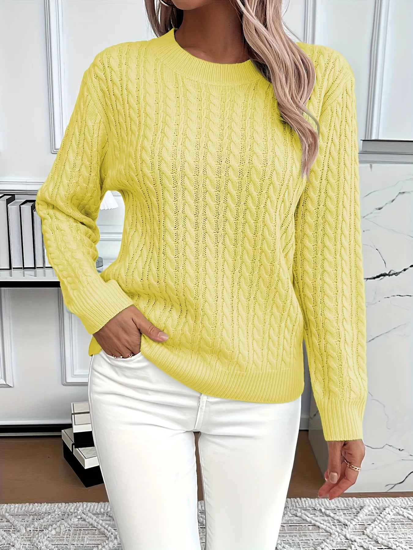 Cable Knit Round Neck Sweater – | Shannon’s Chique Boutique