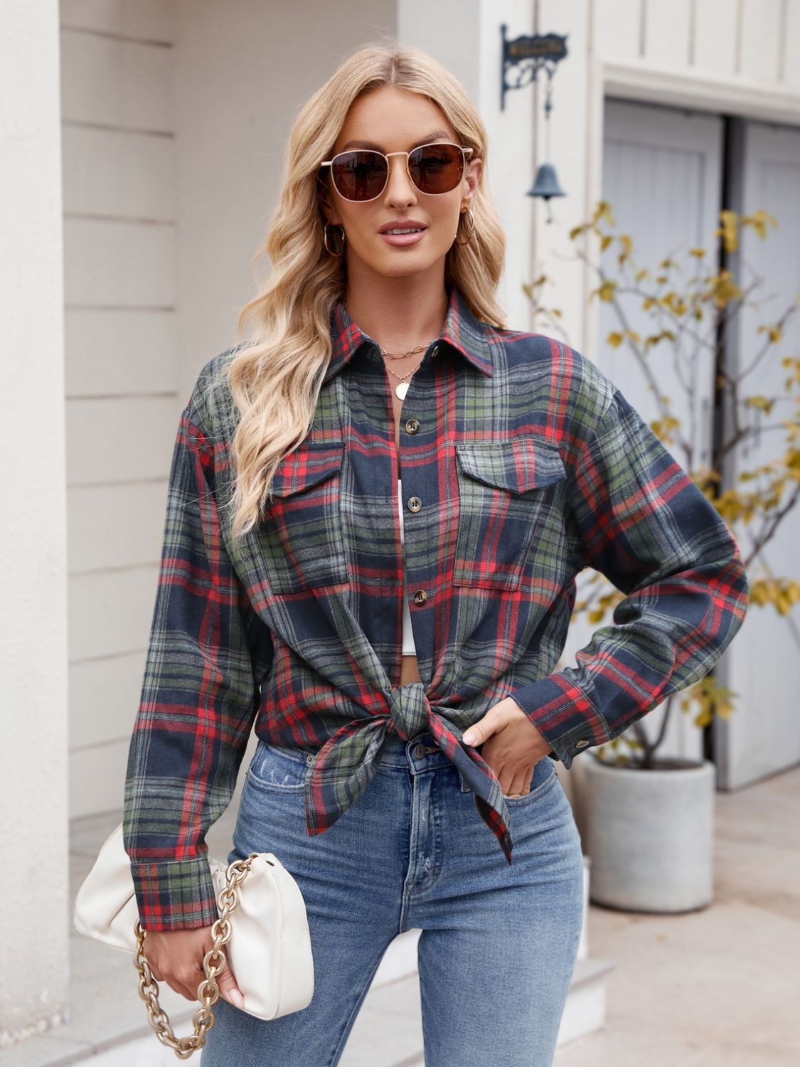 Mandy Plaid Button Up Long Sleeve Shirt - -