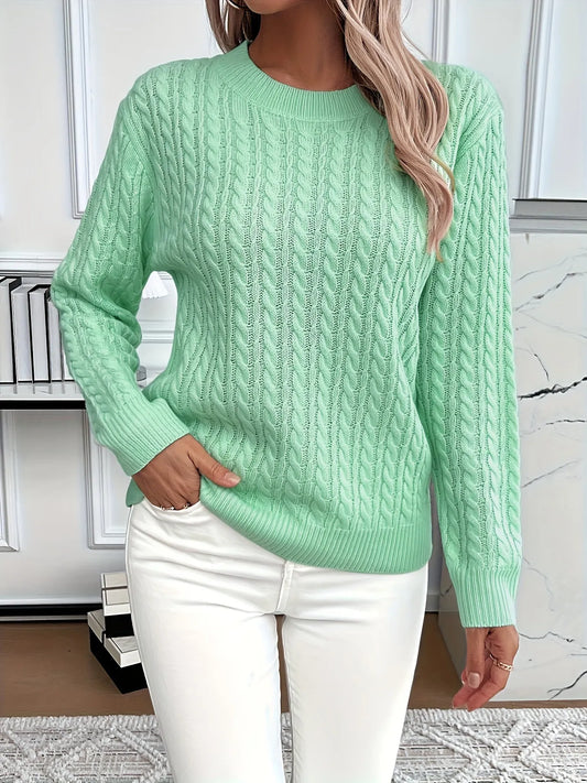 Cable Knit Round Neck Sweater – | Shannon’s Chique Boutique